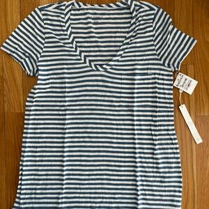 Caslon Striped Light Blue and White Women's V neck Tee Size Small NWT